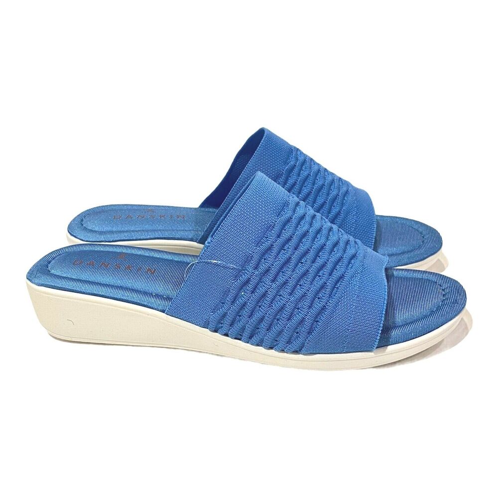 Danskin Dare Sandals Slides Womens 7 Slip On Wedge Flatform Blue Comfort New